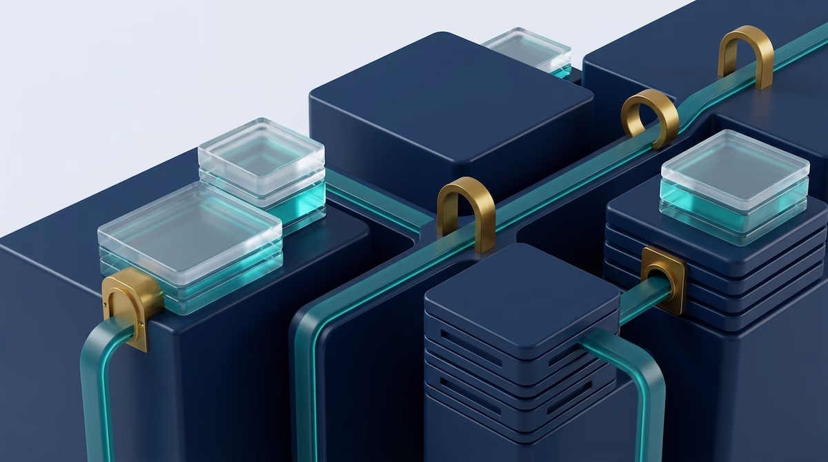 Abstract 3D render of modular platforms representing CRM for UK construction companies